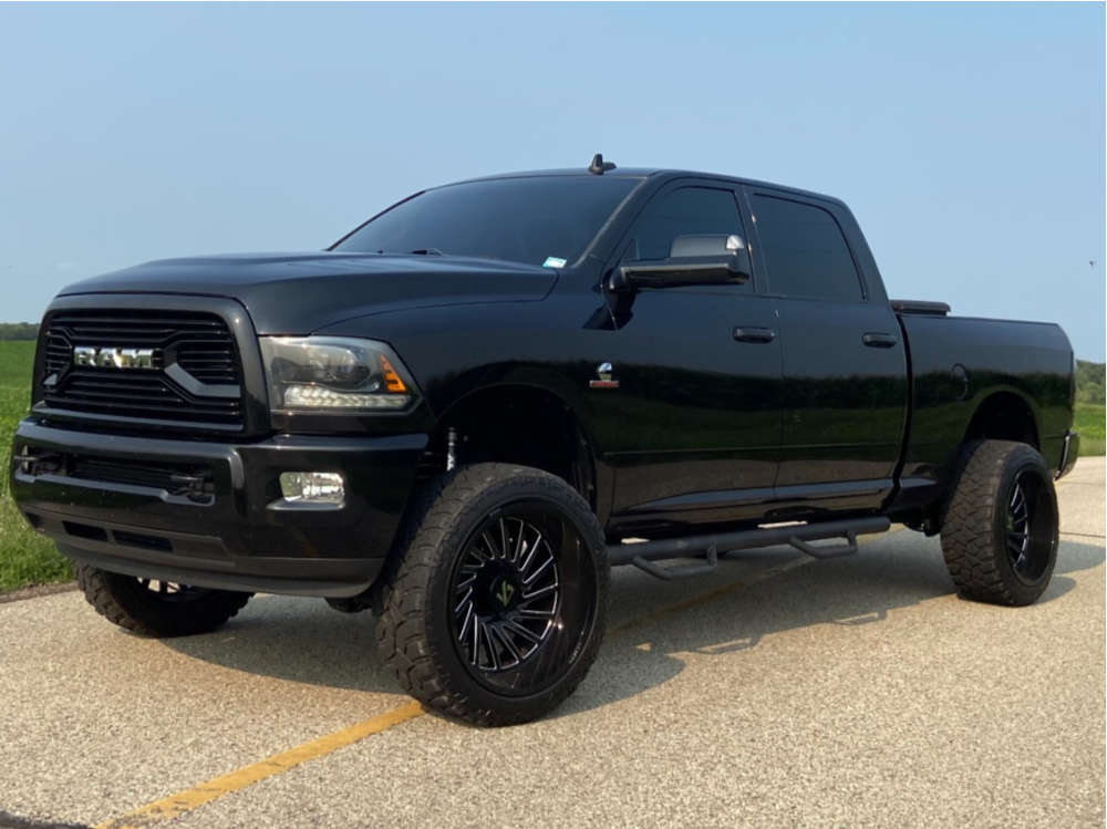 2015 Ram 2500 Aggressive > 1" outside fender on 22x12 -51 offset ARKON OFF-ROAD Caesar and 33"x12.5" Fury Offroad Country Hunter Mt2 on Level 2" Drop Rear - Custom Offsets Gallery